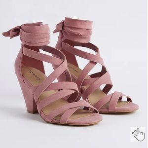 Torrid Ankle Wrap Cone Heel in Rose Sandal 8 Wide NWT
